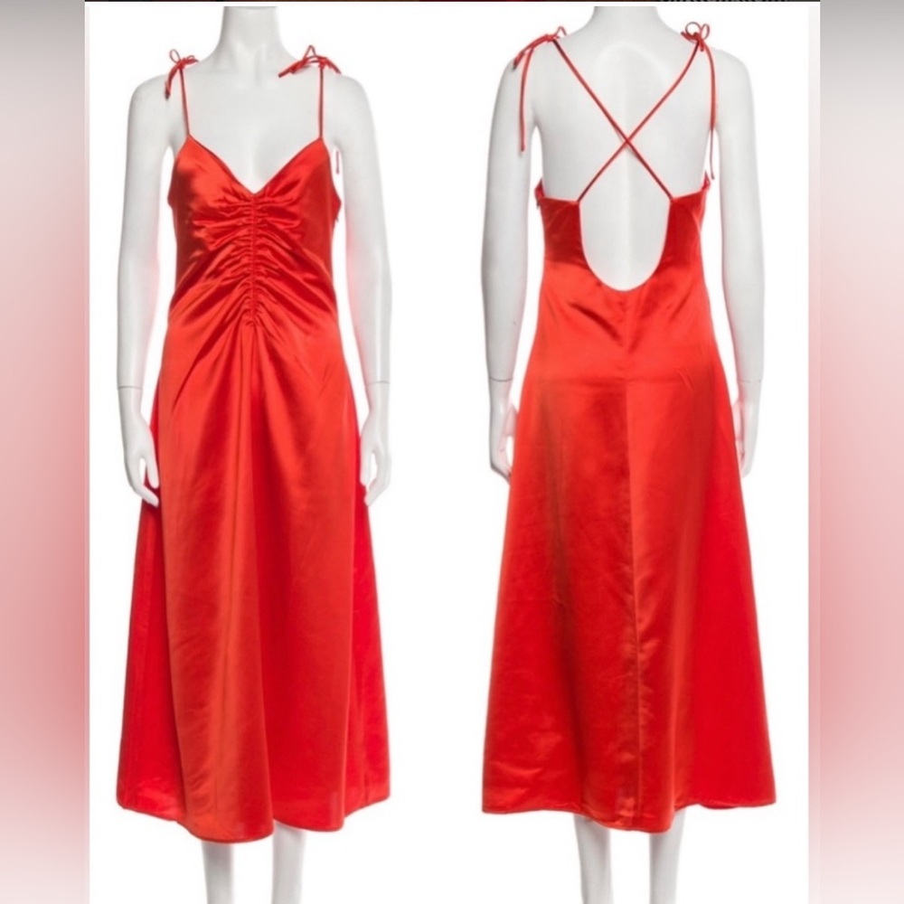 Elegant Bright Red Orange Jason Wu Satin Dress